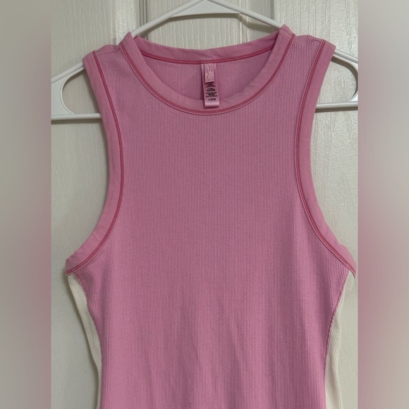 SKIMS Cotton Rib Colorblock Tank Mini Dress – Pink & White – Size L - Picture 5 of 12
